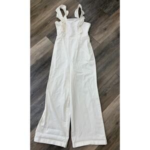 BDG Urban Outfitters White Jumpsuit Wide Leg Ruffle Strap Overalls Size M